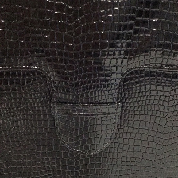 Vintage AIR STEP Black Patent Leather Croc Embossed Structured Shoulder Box Bag - Picture 2 of 13